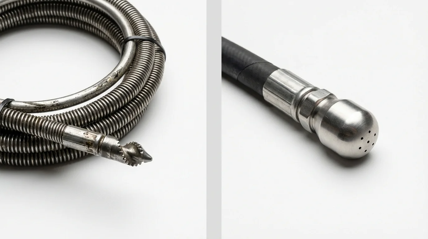 Drain snake cable and hydro jetting nozzle used for drain cleaning in Brentwood, TN