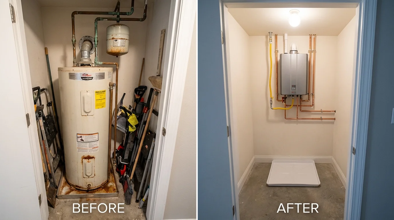 Tank water heater versus wall-mounted tankless unit comparison for Brentwood, TN homeowners