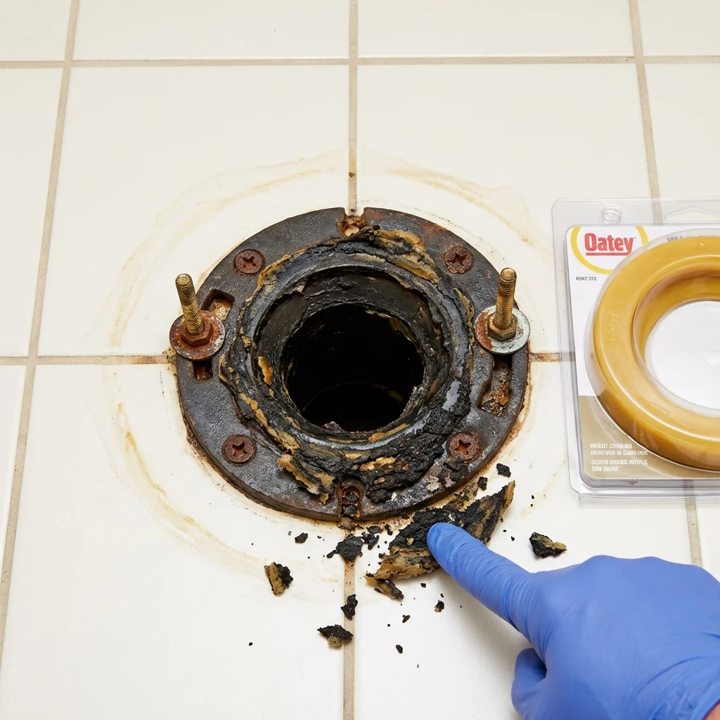 Failed wax ring showing water seepage at the base of a toilet in a Brentwood, TN home