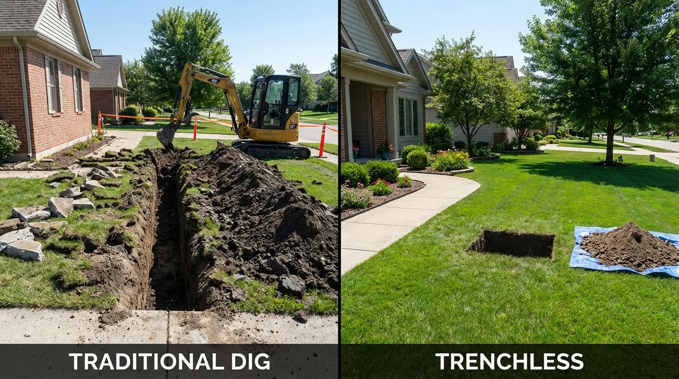 Trenchless sewer repair with minimal yard damage versus traditional excavation in Brentwood, TN
